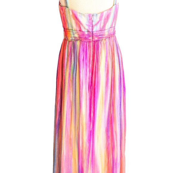 NEW silk halter long maxi dress painted rainbow pink 12 wedding party prom beach - Picture 4 of 13